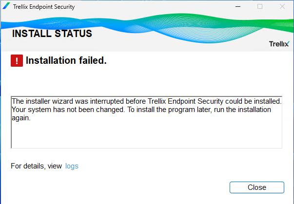 Trellix ENS Common Installer 10.7.0.8662 fails with error code